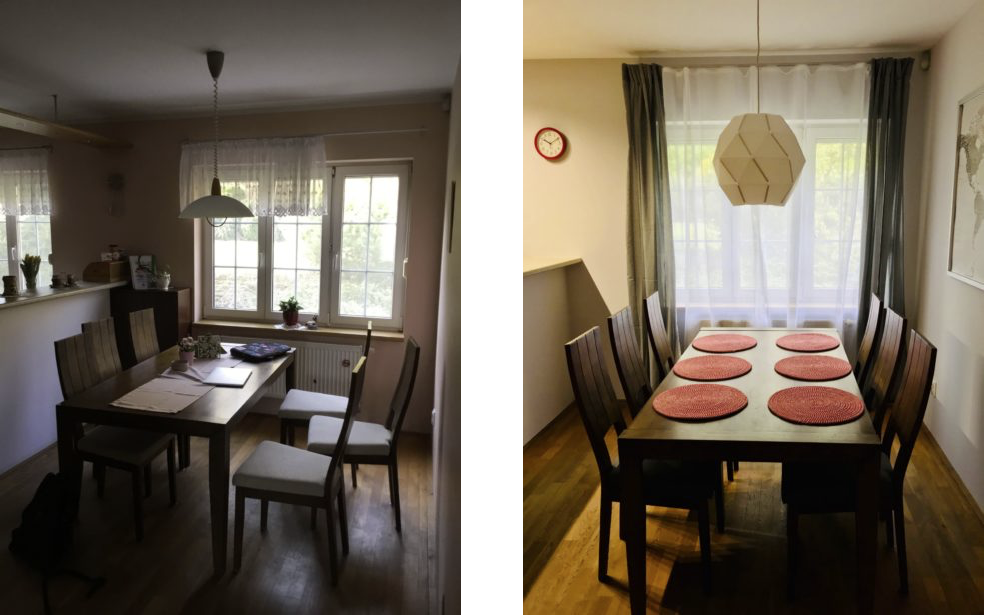 Před a po jídelna - pohled od dveří. 