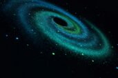 Detail svítící spirální galaxie namalované na stropě
